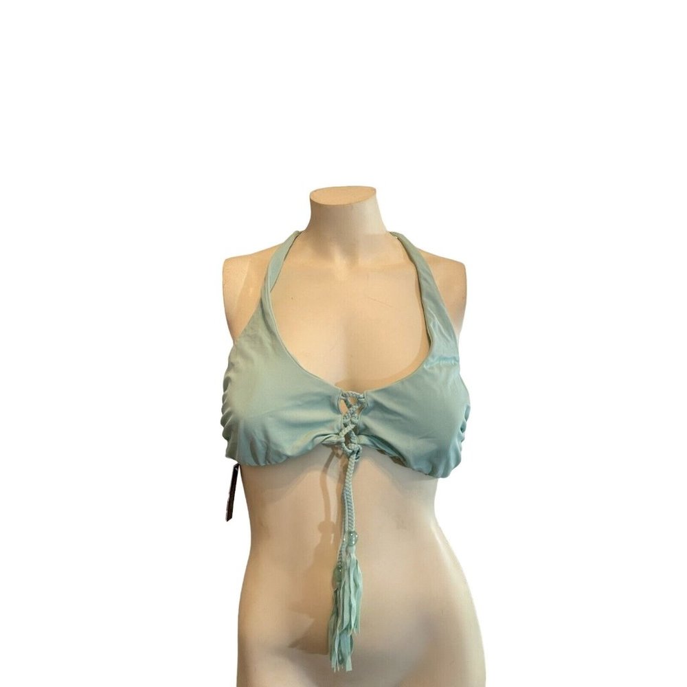 Victoria’s Secret Swim Turquoise Halter Top Lace Up Front Tassel Ties Sz XL NWT
